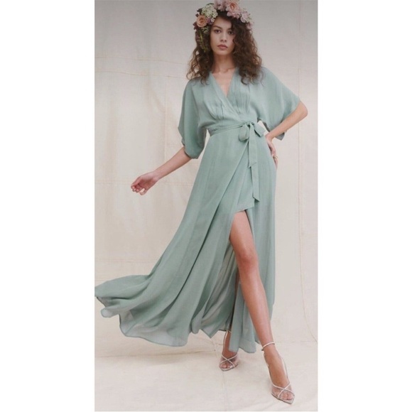 Reformation Dress Winslow Wrap Maxi in Celadon Sage Green - Picture 5 of 9